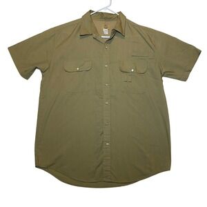 Haband Travelers Mens L Button Up Shirt Short Sleeve Two Pocket Tan Fishing Hunt
